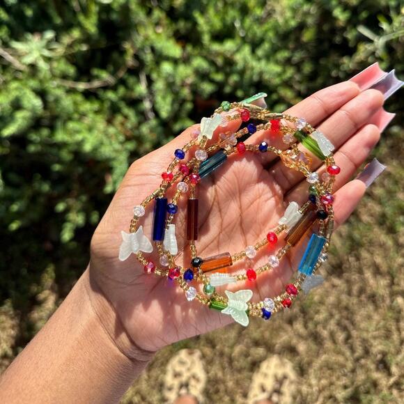 Multicolored butterfly beaded anklet glow in the dark - Picture 1 of 4